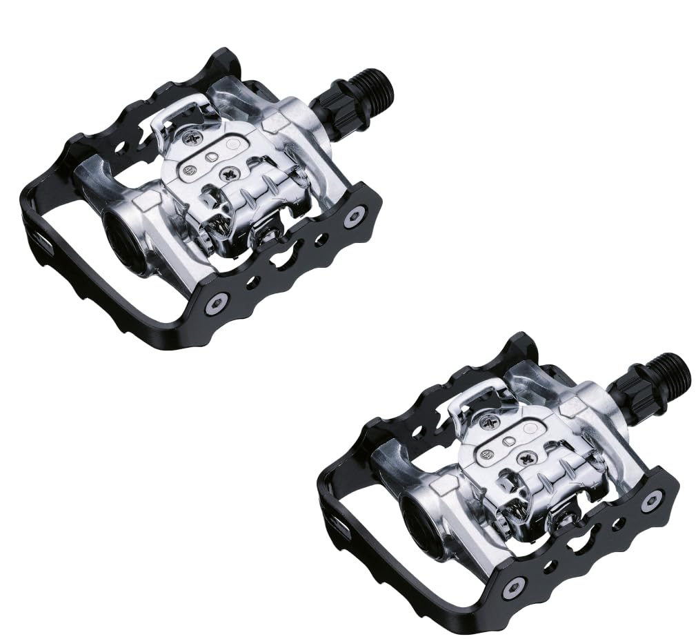 cyclingcolors Coppia di pedali per bicicletta semiautomatici neri e argento, in alluminio forgiato, 103x63mm, compatibili con SPD perno 9/16" x 14 mm