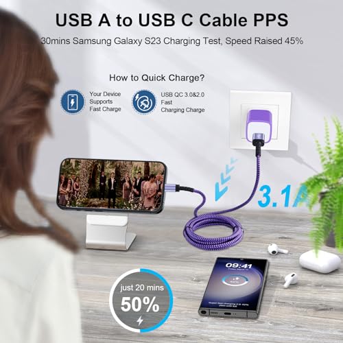 Image of 10FT /3Pack USB C Cable, 3.1A USB C to USB A Fast Charger Cord for iPhone 17 16 15 15Pro 15 Pro Max,USB Type C Charging Cable for Samsung Galaxy S25 Ultra S24 S23 A17 A16 5G A56 S22 S21,Pixel 10 Pro