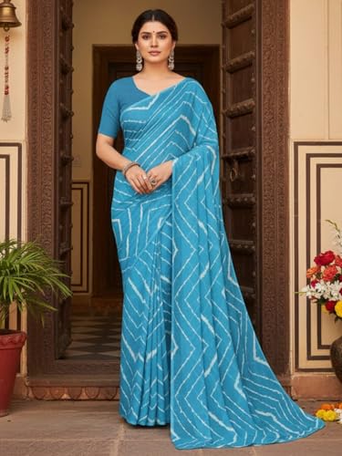 Image of AKHILAM Women's Georgette Solid Ready To Wear one Minute Saree With Unstitched Blouse Piece
