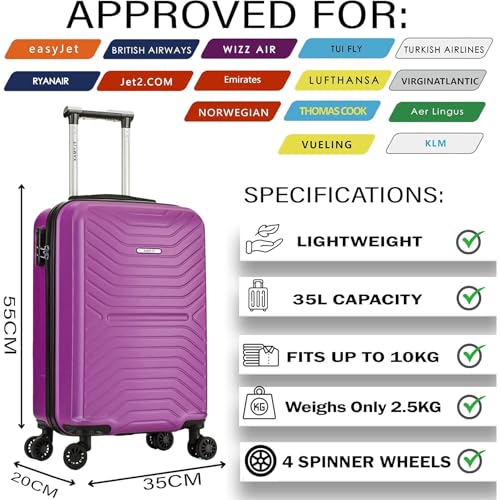 55x35x20 Cabin Suitcase Carry on Suitcase Hard Shell Hand Luggage Cabin Bag Case Approved For Ryanair EasyJet 2 Small Fits 8kg 10kg 35 Litre Capacity + 3 Digit Lock + Telescopic Handle Cabin Luggage - Image 4