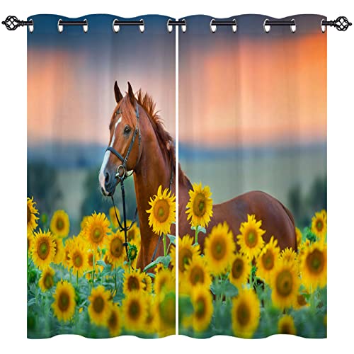 ANHOPE Horse Curtains Eyelet 80% Blackout Room Darkening Curtains with Rustic Theme...