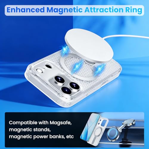 Image of ZORBES Compatible with iPhone17 Pro Max, TPU Fashion Honeycomb Clear Phone Case with Folding Metal Bracket, Magnetic Attracting Ring for Wireless Charging & Magnetic Car Mounts