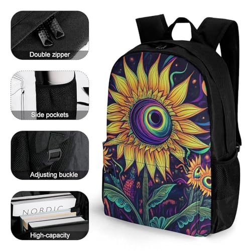 Men Women Polyester Trippy Eyes Flower Sunflower Daypack Bookbag Big Capacity Shoulder Bag With Padded Straps for Climbing Travel Walking Cycling3