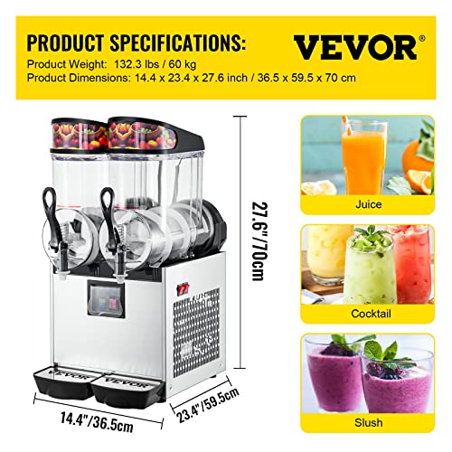 VEVOR Kommerzielle Slusheis Maschine 2 x 12 L, Slush Eismaschine 700 W, Slushgerät 595 x 365 x 700 mm, Edelstahl Slushie… – Bild 8