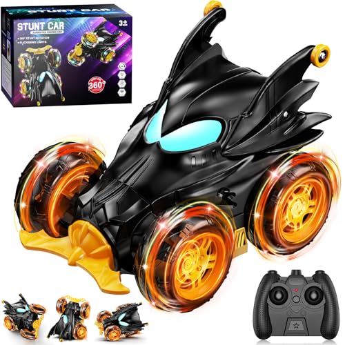Bat Remote Control Car for Boys, 360° Rotating 4WD Stunt RC Cars with Cool Lights, Rechargeable Car Toys Birthday Gifts for Kids Boy Age 3 4-6 6-8