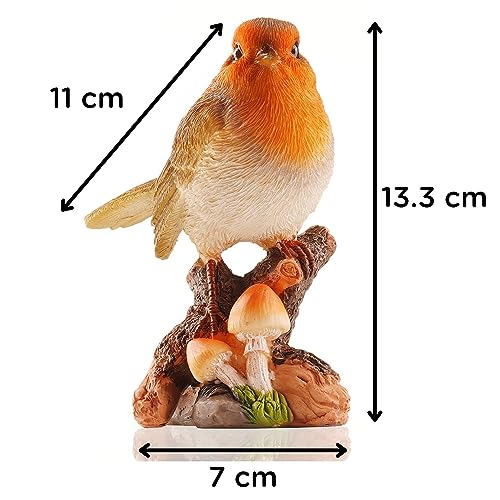 Muldale Robin Garden Ornament with Mushrooms - Lifelike Red Bird Figurine - 13cm Resin Statue - Great for Outdoor - Cute Robin Gifts - Image 4