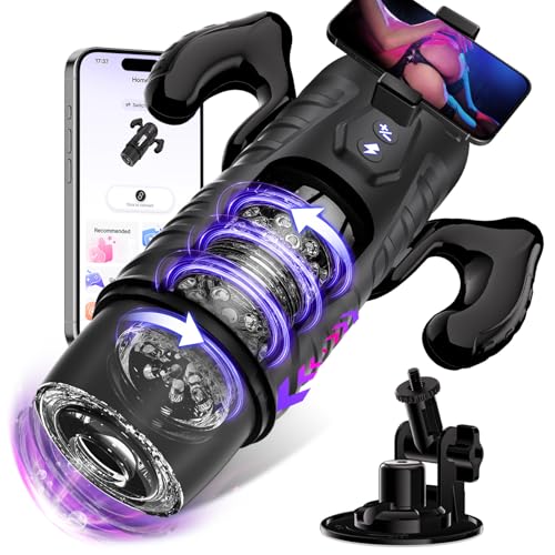 Image of Male Masturbator Sex Toys for Men - EINSEO Adult Toy 7 Thrusting & Rotating Modes with Handle, Phone Holder, and Suction Base, Automatic Penis Pump APP Control Male Stroker, Hands-Free Sex Machine