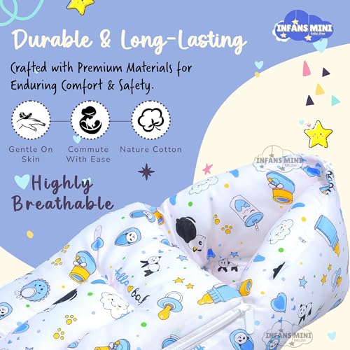 Image of Baby Bedding Set Combo for New Born - Baby Sleeping Bag, Baby Feeding Pillow Ideal for 0 to 6 Months Babies (Panda Blue)