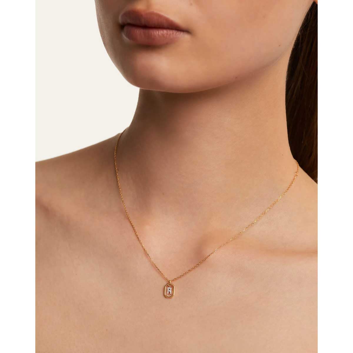 PDPaola Mini Letter R Necklace Collana con nome a lettera oro, Onesize, Argento sterling, Zirconia cubica