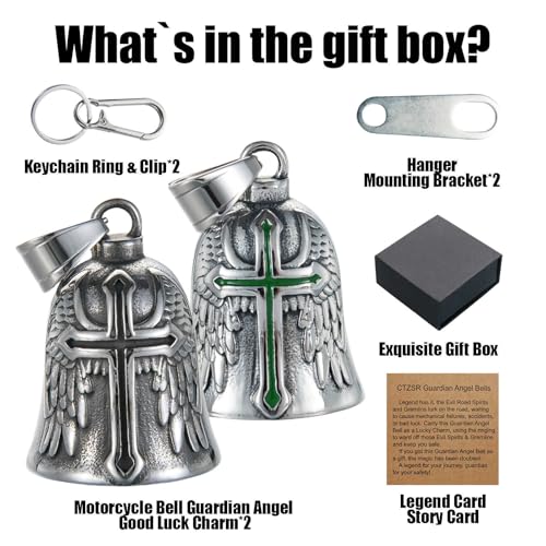 Image of Motorcycle Bell Guardian Angel Charm - Weather-resistant Good Luck Gremlin Bells With Gift Box, Legend Card, Keychain