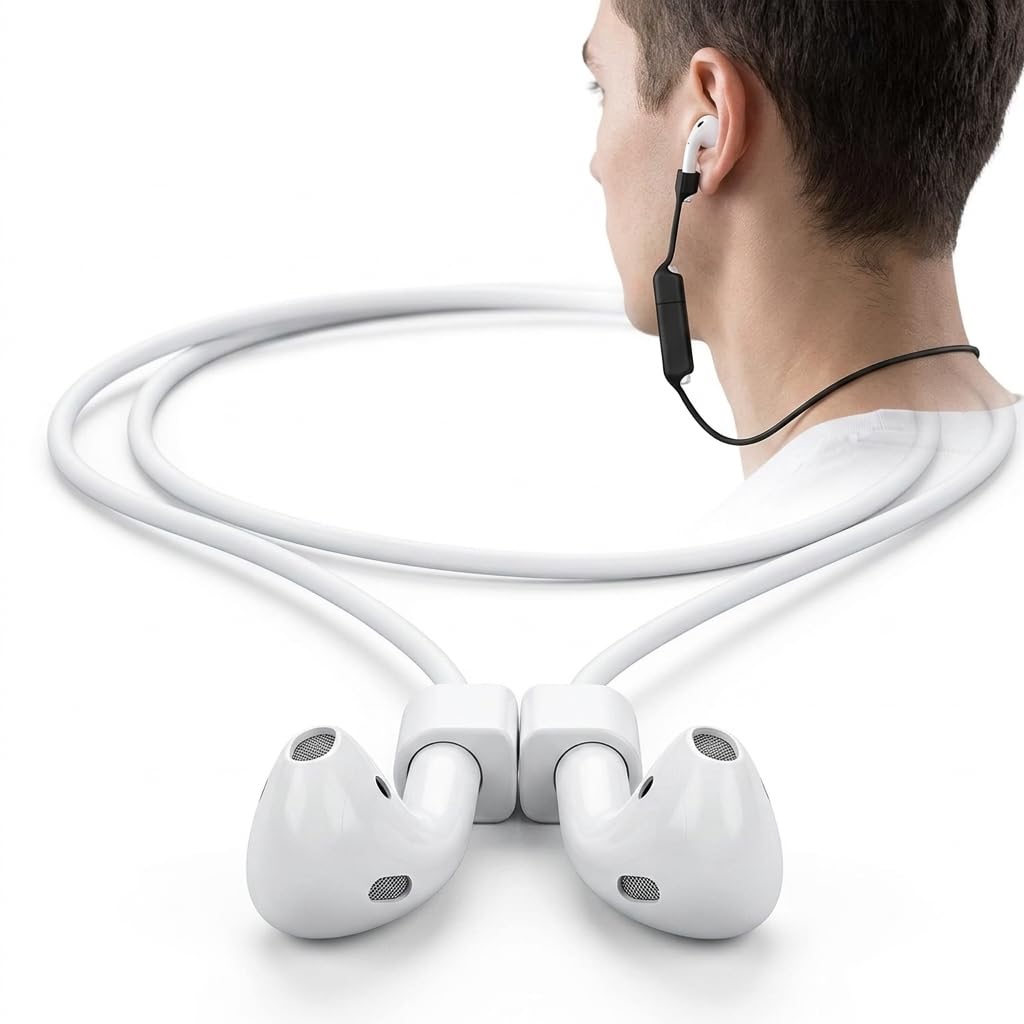 Cordino Anti-Smarrimento Per AirPods E Auricolari Wireless – 3 Pezzi Magnetici 70cm (Nero, Bianco, Rosso) - 4