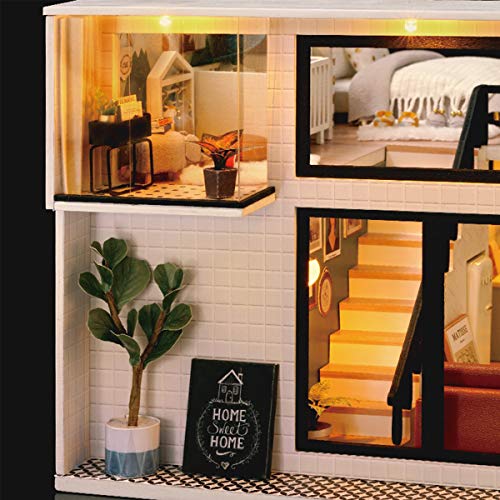 Gudoqi Diy Miniature Dollhouse Kit, Tiny House Kit With Furniture And Music, Miniature House Kit 1:24 Scale, Great Crafts Gift For Birthday Halloween, Comfortable Life #TOP2