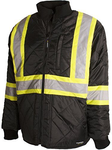Terra 116505BKM High-Visibility Quilted And Lined Reflective Safety Freezer Jacket, Black, Medium