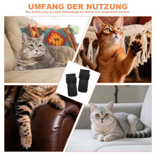 ZBKJYILF Pack 4 Verstellbare Netz Katze Schuhe, Kratzer Katze Handschuhe, Verstellbare Netz, für Haustiere Baden, NäGel Schneiden, Inspektion