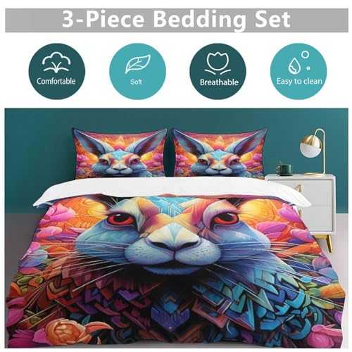 Ensemble housse de couette lapin microfibre douce anti-plis 3pcs - 6