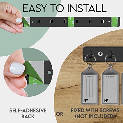Acrimet Key Tag Rack W/ 8 Keyring Tags (Self-Adhesive Key Storage Rack) (2 Pack) (Black W/Smoke) #TOP1