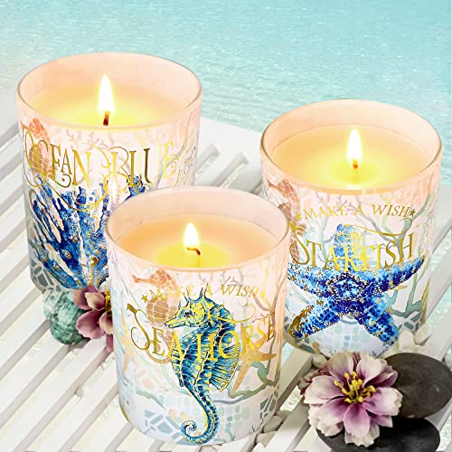 Flavcharm Scented Candles Wild Bluebell Candles Scented Ocean Theme Blue Glass Candles Clean Burning Votive Small Candles For Birthday Party Gifts Room Decor Coastal Decor #TOP5