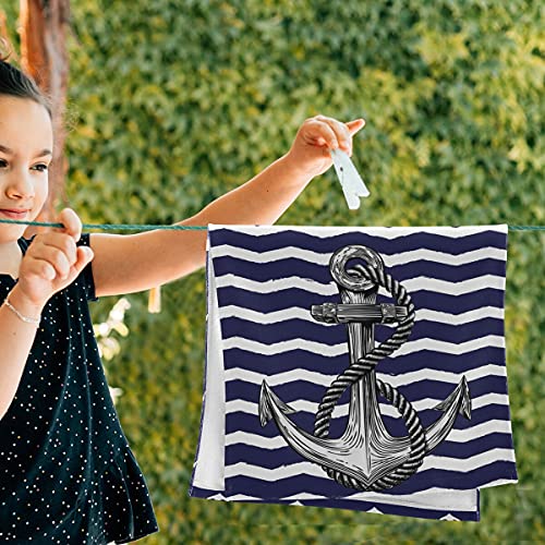 Anchor Bath Hand Towel 2 Pcs Absorbent Nautical White Stripe Hand Towels Sea Anchors Navy Blue Face Towel Soft Breathable Anchor Fingertip Towel For Bathroom Kitchen Hotel Spa Decor Gift 28.3X14.4In #TOP4