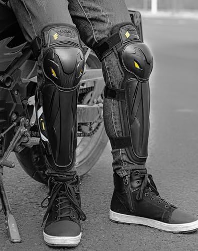 Heyjieyu 1 Pair Motorcycle Knee Shin Guard Pads for Men Adjustable Knee Cap Pads Protector Crashproof Long Leg Sleeve Armor Protection for Motocross Dirt Bike Racing Gear