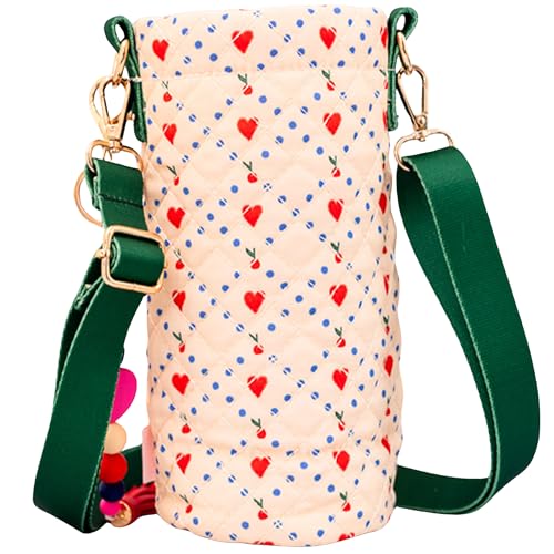 ban.do Quilted Bottle Holder Bag, Water Bottle Bag Crossbody with Adjustable Sling and Open Front Pocket, Cherry Hearts2