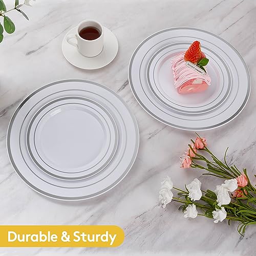 Image of Goodluck 200PCS Silver Plastic Plates,Heavy Duty Disposable Silver Plates
