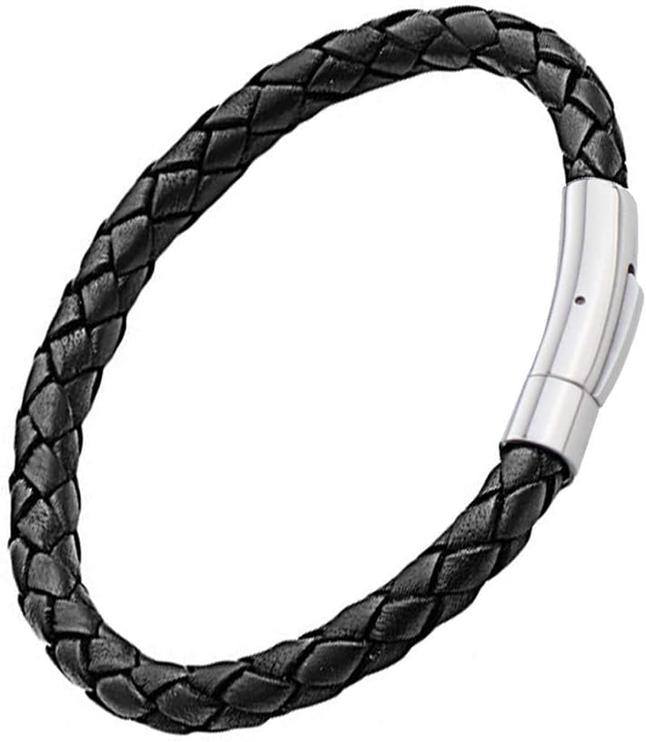 Leather Bracelets For Mens Bracelet Stainless Steel Leather Bracelet Braided Leather Rope Bracelet 21.5 Centirmeter(8.46") For Men Best Seller Bracelet Including Gift Box Free