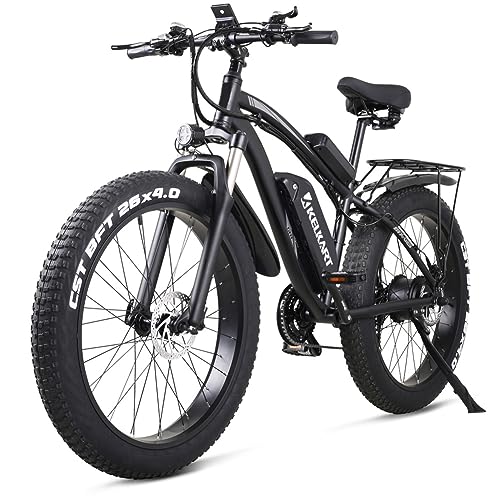 Image of Electric Bikes 1000W Off-Road Fat Tire E-Bike,with Removable Lithium Ion Battery,3.5 inch LCD Display and Rear Seat (Black)