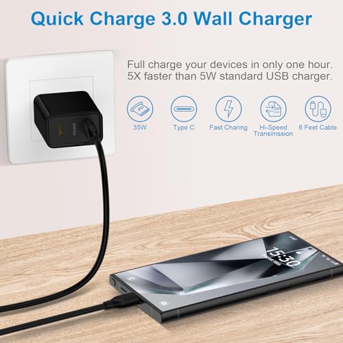 35W Dual Port USB C Fast Charger Block for Samsung Galaxy S25 Ultra S25+ S24 FE S23 S22 S21 A56 A55 A54 A16 5G A15 A14 A36 A35, Pixel 9 Pro XL 8a 8 Pro 7a 7 Pro, Type C Power Adapter 6FT USB C Cable - Thumbnail 7