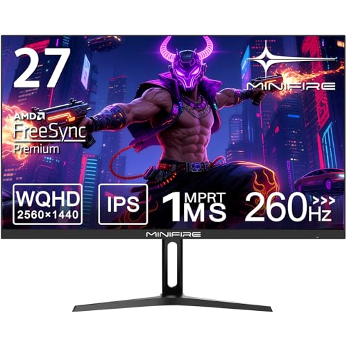 Minifire 27 Ecran PC Gamer,260Hz, Fast IPS Moniteur Gaming, QHD 2K 2560 x 1440p,1Ms, Écran Blanc, Freesync, 130% sRGB, HDR10, Faible lumière Bleue, VESA 100x100, 2×DP1.4/2×HDMI 2.0 - Noir