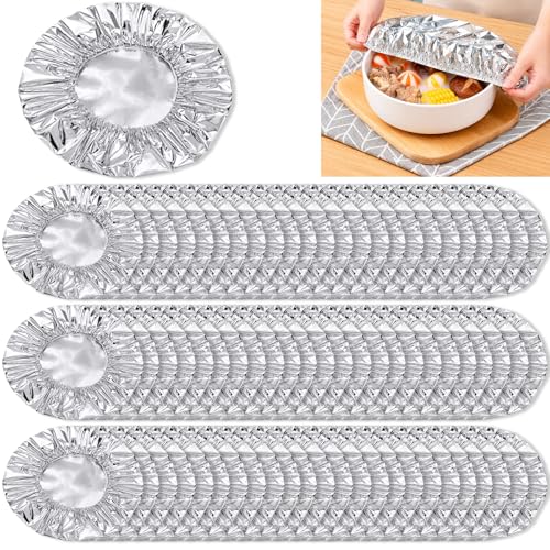 100 PCS Stretchy Foil Food Covers Aluminium Foil Covers for Food Adjustable Food Storage Cover for Kitchen Universal Thermal Cover for Plates Bowls & Containers