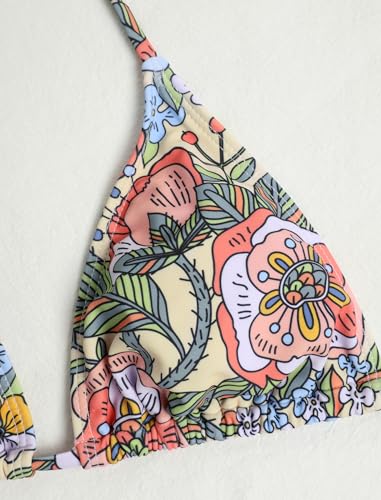 Image of ZAFUL Womens Printed Triangle Bikinis 2 Piece Halter Bikini Sets High Cut Bathing Suit Side Tie Swimsuits