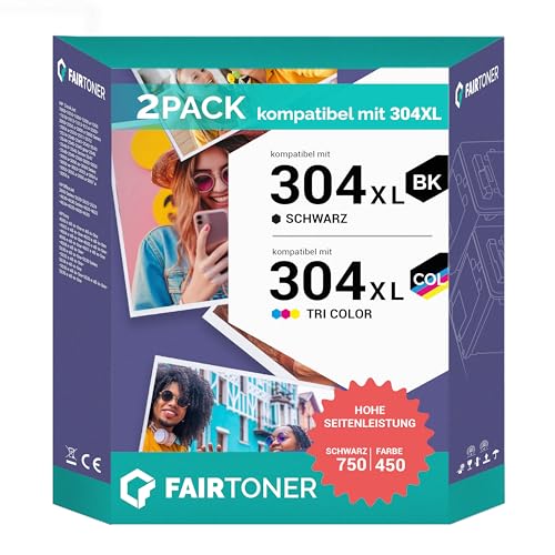 FairToner 304XL Druckerpatronen Multipack (Schwarz + Farbe) Ersatz für HP 304/304 XL Kompatibel mit Envy 5000 5030 5010 5020 5032 Deskjet 3750 2630 2620 2622 3720 3730 3760 Hohe Reichweite