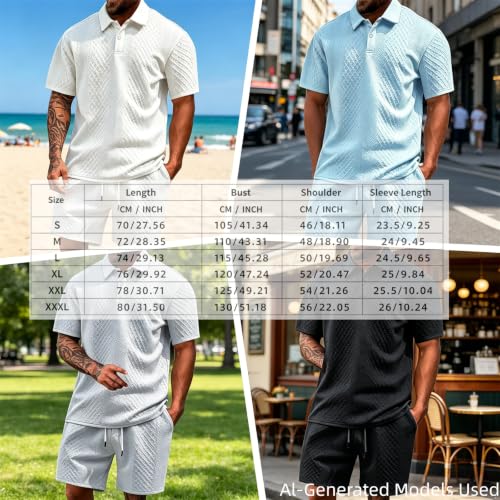 Polo uni et short ensemble homme jacquard structuré haut de gamme