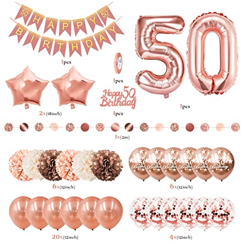 50. Geburtstag Deko Set Frauen - Rosegold Partydeko Mit Ballons Und Banner