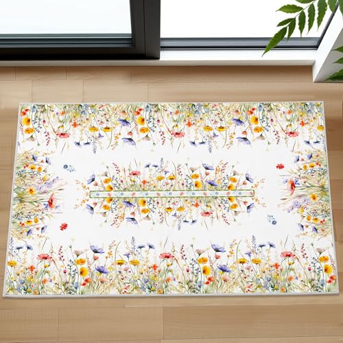 Christmas Door Mat, Santa and Snowman Red Rugs - Xmas Washable Non Slip Low Pile Christmas Area Rugs for Entryway, Front Door, Bahtroom 2'x3' Red Sant