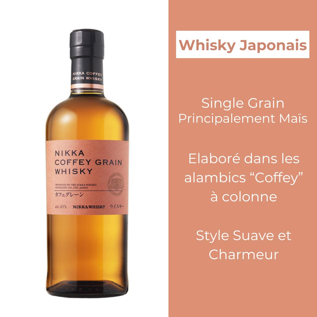 NIKKA - Coffey Grain, sans étui, Whisky Japonais, Single Grain - Notes de Miel & Epices - Origine : Japon/Honshu-Miyagi - 45 % Alcool - 70 cl - 2