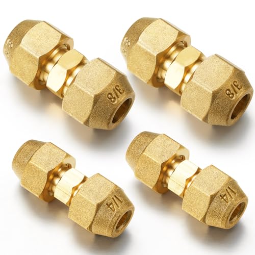Image of Relaxweex 4 Pcs Copper Flare Coupling Connectors with Nuts HVAC,1 /4 inch 3 /8 inch | 1 /4 inch 3 /8 inch Compression Fittings for Copper Tubing, Air Conditioning Refrigeration, Flare Nut Adapters, Tube Connections