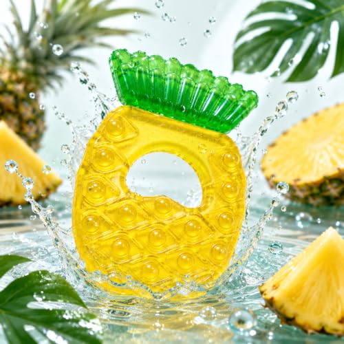 Image of CHICAGOZONE Premium Baby Silicone Teether Ring Toy - BPA Free Soft Teething Toy for Infants, Multi-Texture Sensory Chew Toy, Easy Grip Teether for Babies 3-12 Months, Cute Animal Design (Multicolor) (PINEAPPLE SHAPE)