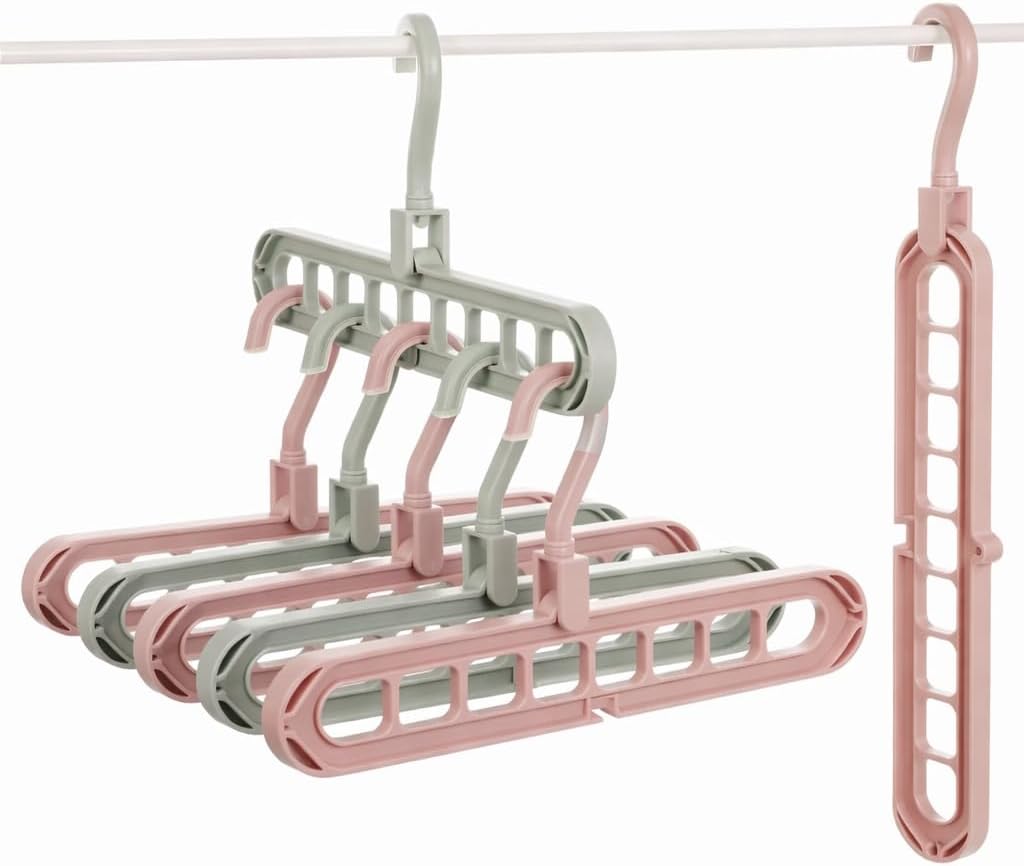 5 Tier Space Saving Hangers for Closet, Multi Layer Pants Hanger, Slim Wardrobe Organizer, Heavy Duty Plastic Clothes Hangers for Jeans & Trousers