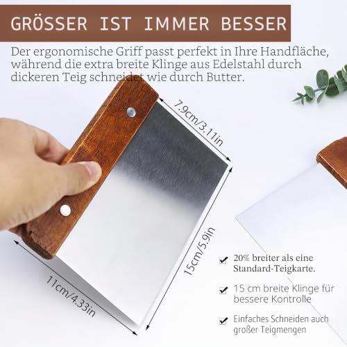 Foto von DAWRIS Premium Teigkarte Teigschaber aus Edelstahl 15cm groß mit Holz-Griff - Backen, Zubehör, Sauerteig
