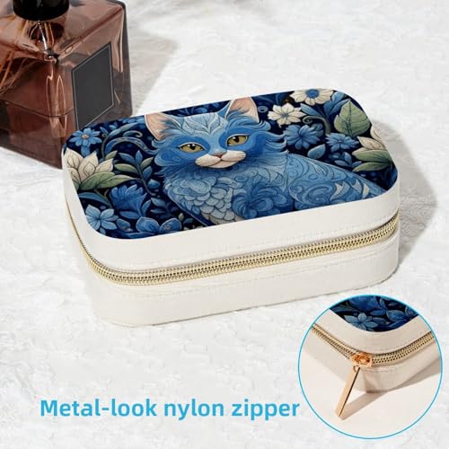 Boîte à bijoux chat bleu compacte pour bagues et colliers - 7