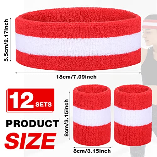 Image of Eurzom 36 Pcs Neon Sports Sweatbands Set Include 12 Striped Sweat Absorbing Headbands 24 Wristbands Athletic for Men Women Basketball Tennis Running Glow Party