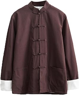 GVILTY Martial Martial Arts Kung Fu Jacket Tang Suit Chinese Traditional Clothes Kung Fu Long Sleeve,Mens Cotton Tai Chi Clothes Wing Chun Zen Meditation Uniform brown-XL