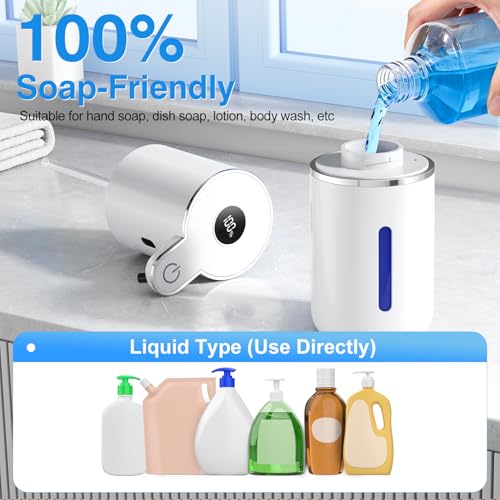Image of Fachixy Automatic Liquid Soap Dispenser Touchless, Smart Digital Display | 12.8oz /380mL, Up to 90 Days Battery Life, 6 Adjustable Level, Rechargeable, Wall Mountable IPX5 for Kitchen & Bathroom, White