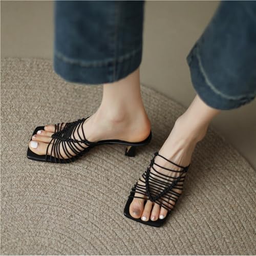 Women's Square Open Toe Kitten Heels Strappy Slide on Party Mules Sandals3