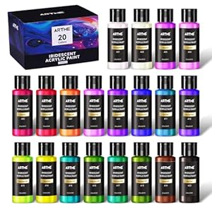 Artme Iridescent Acrylic Paint Set, 20 Chameleon Colors in 2 oz/60ml Bottles, Color-shifting Acrylic Paint, Color Change Paint Perfect for Artists, Beginners on Canvas, Rocks, Wood, Fabric, Ceramic