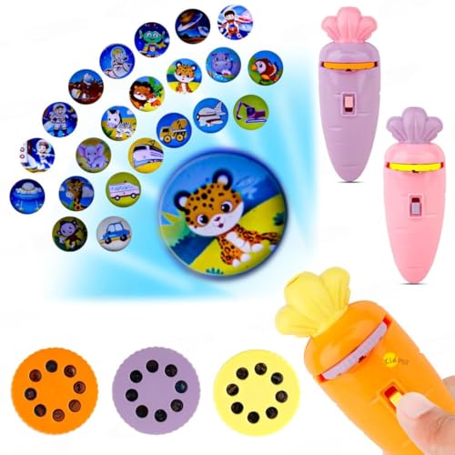 Kidoyz 2 in 1 Carrot Projector and Flashlight Toy for Kids | 24 Image Projections with 3 Slides | Educational Slide Torch for Learning & Bedtime Fun (Random Color) (Carrot Projection)