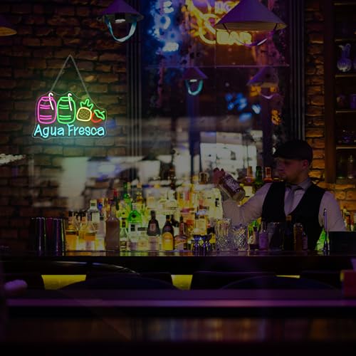 Image of Agua Fresca Neon Signs for Wall Decor Dimmable Colorful LED Light with Fruits and Straw USB Powered Fun Signs for Latin Restaurants Store Food Stalls Cafes Bars Kitchens