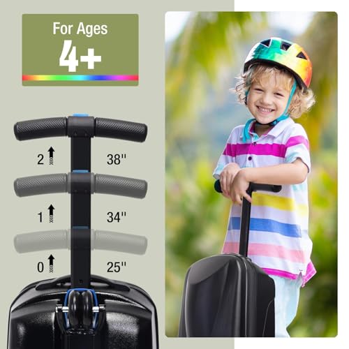 20" Scooter Suitcase for Kids, 2-in-1 Ride On Luggage with Wheels for Boys & Girls Ages 4-15, Foldable Hardshell Carry On Lightweight Travel Suitcase for Airplane