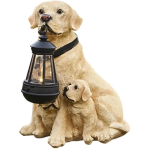 ソーラーライト付きゴールデンレトリバー屋外像、ホームガーデン装飾防風ランプ、リアルな犬の置物の装飾、ソーラーランタン付き犬の庭の彫像 (A)